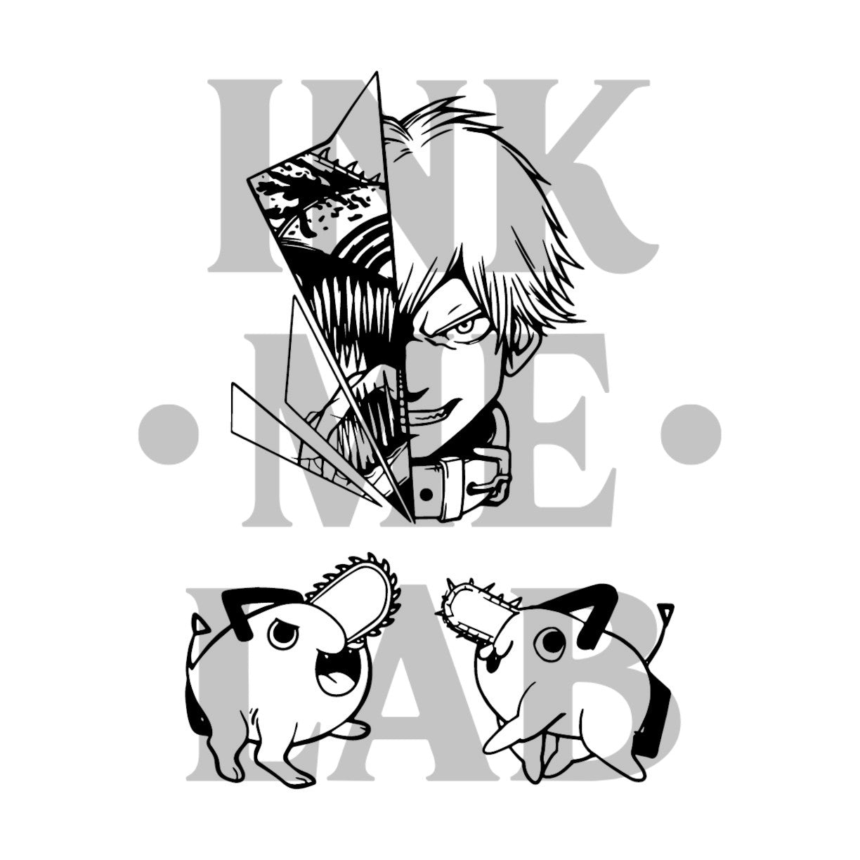 Chainsaw Man Tattoo by Inkmelab 10x7 , Fruit Ink Tattoo Temporer Bertahan 2-3 Minggu