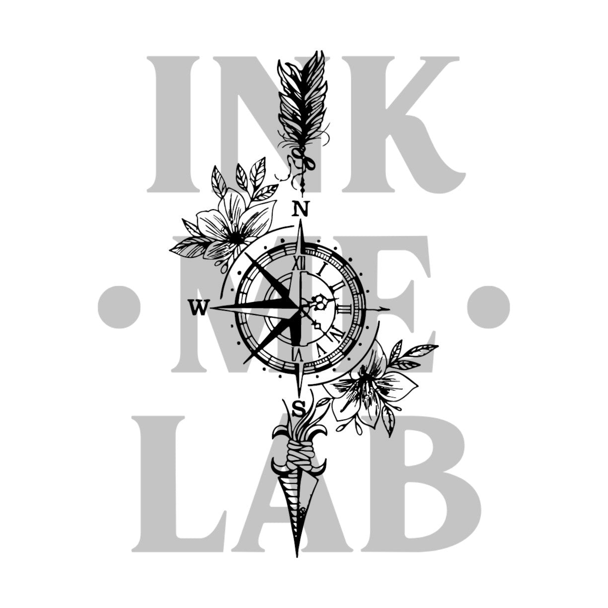 Compass 2 Tattoo by Inkmelab 10x7 , Fruit Ink Tattoo Temporer Bertahan 2-3 Minggu